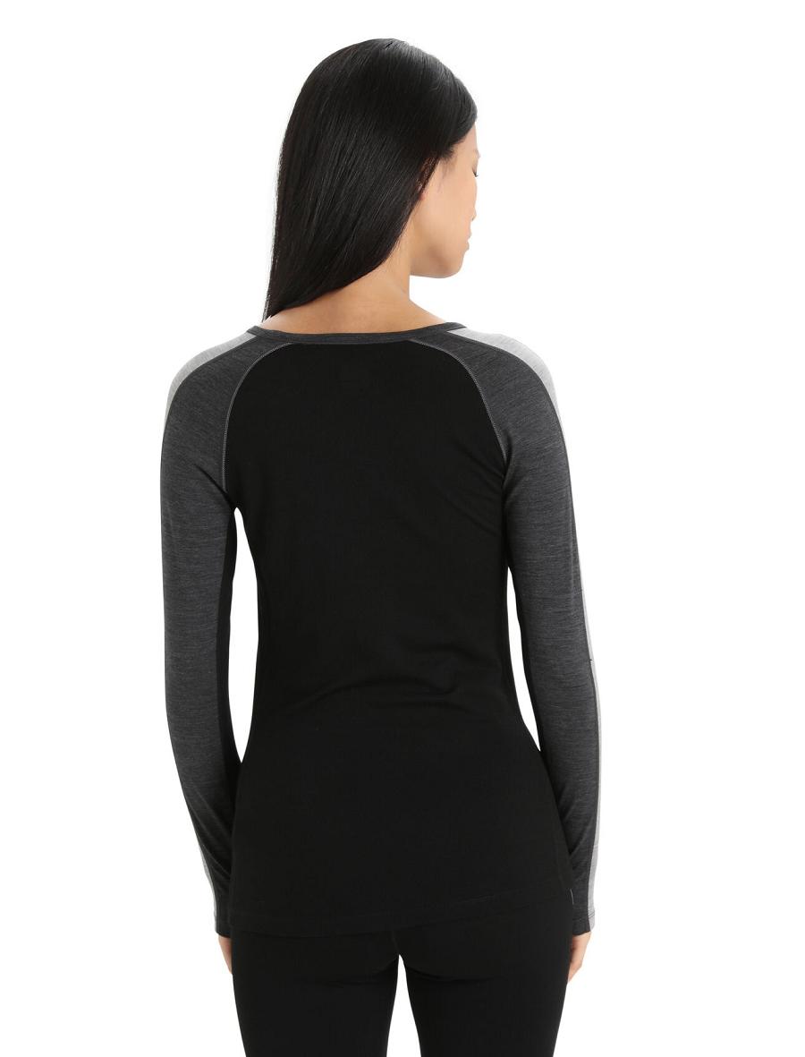 Jet Heather / Black Women's Icebreaker 200 ZoneKnit™ Merino Long Sleeve Crewe One Piece & Sets | USA 1806OKIR